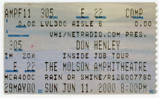 Don Henley Vintage Concert Ticket Molson Amphitheatre (Toronto, 2000)