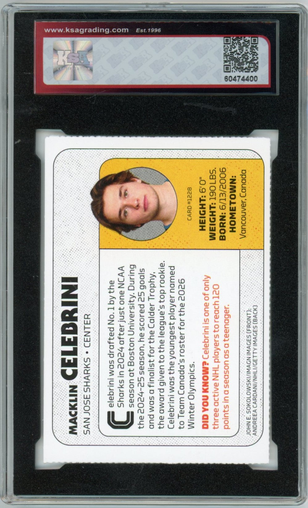 2026 Sports Illustrated Kids #1288 Macklin Celebrini Graded Hockey Card  KSA 8.5
