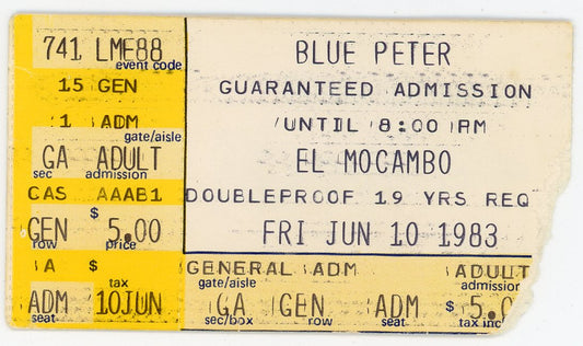 Blue Peter Vintage Concert Ticket El Mocambo (Toronto, 1983)