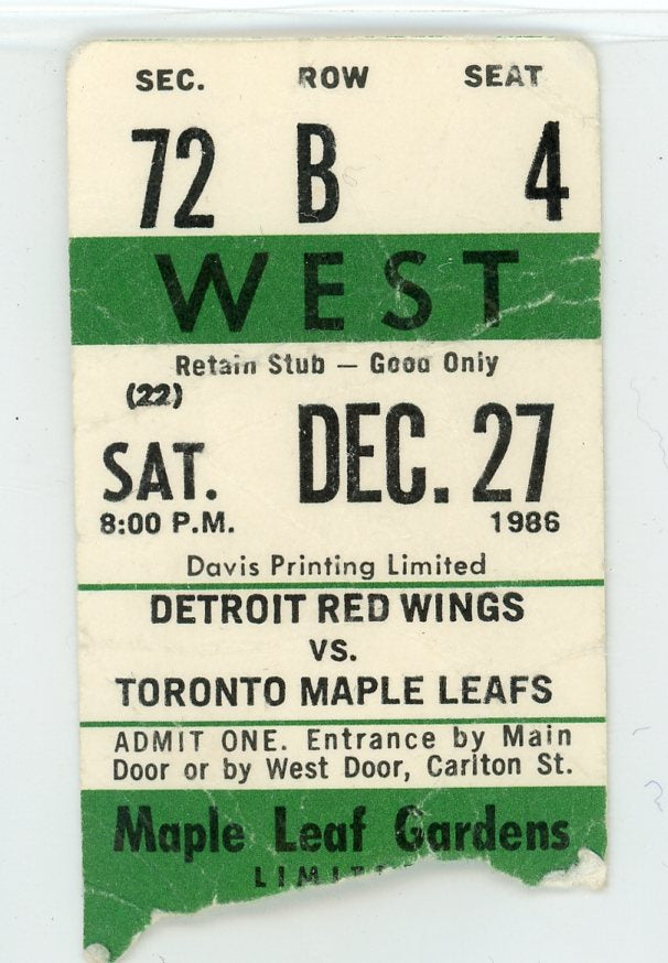 Detroit Red Wings vs. Toronto Maple Leafs Ticket Stub Maple Leaf Gardens 1986