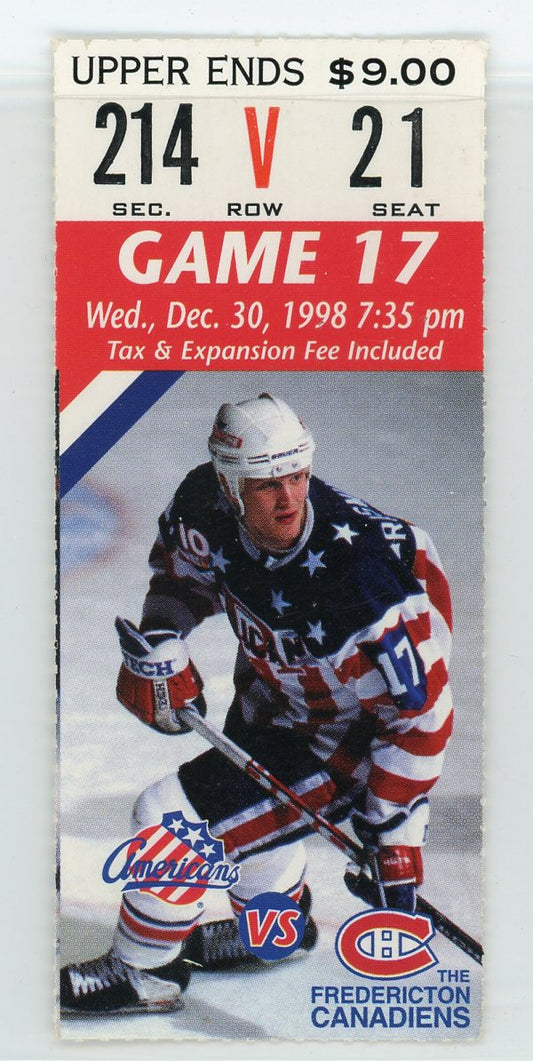 Rochester Americans vs. Fredericton Canadiens Ticket Stub 1998