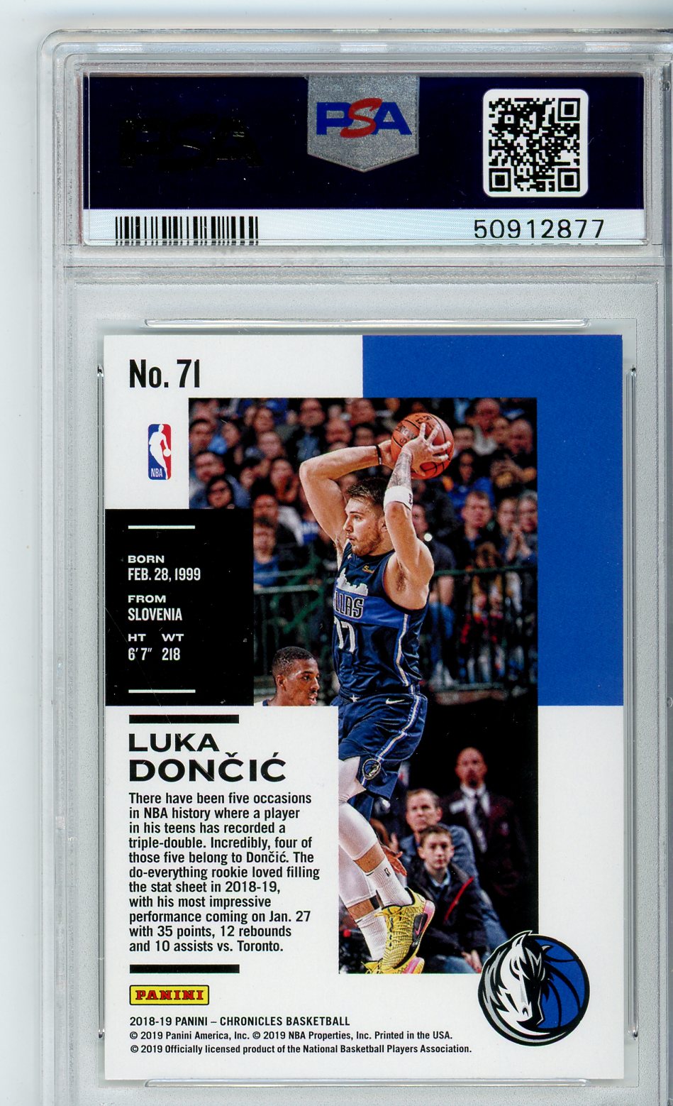 2018 Panini Chronicles Luka Doncic Graded Rookie Card PSA 9