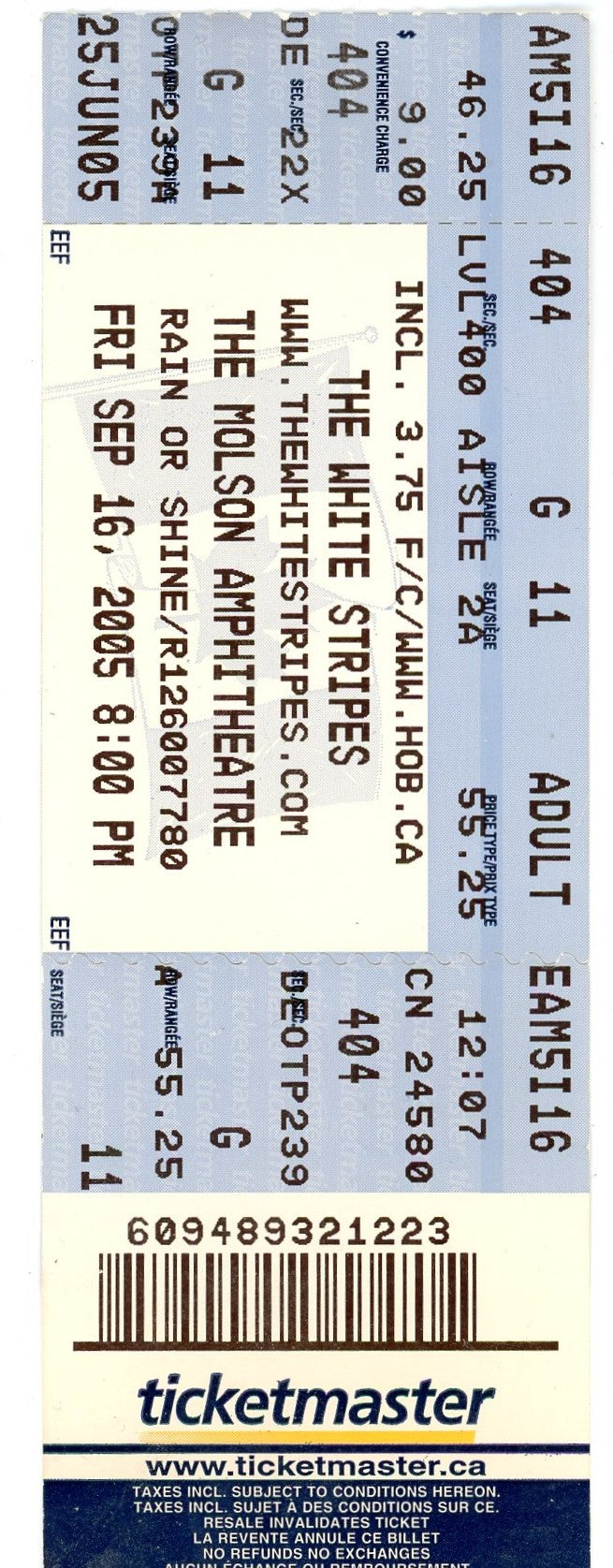The White Stripes Concert Ticket Stub Molson Amphitheatre (Toronto, 2005)