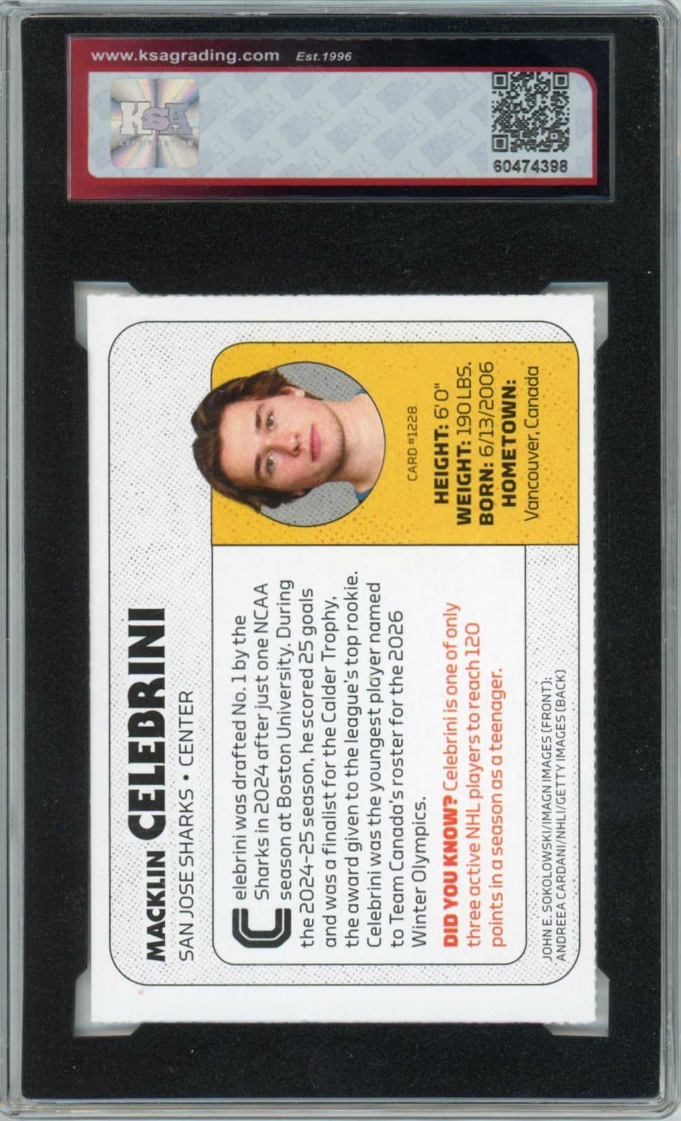 2026 Sports Illustrated for Kids Macklin Celebrini Graded Hockey Card KSA 9