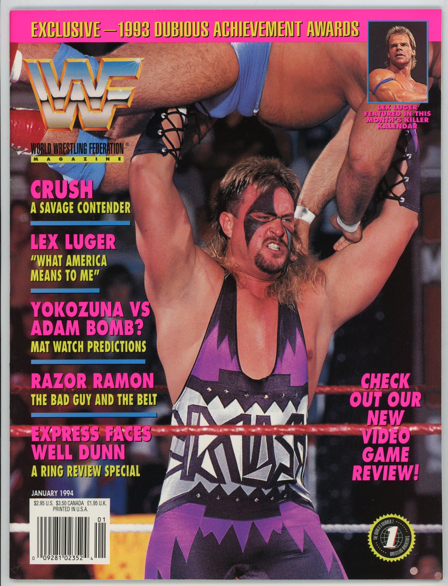WWF WWE Vintage Wrestling Magazine (January 1994) Crush Cover