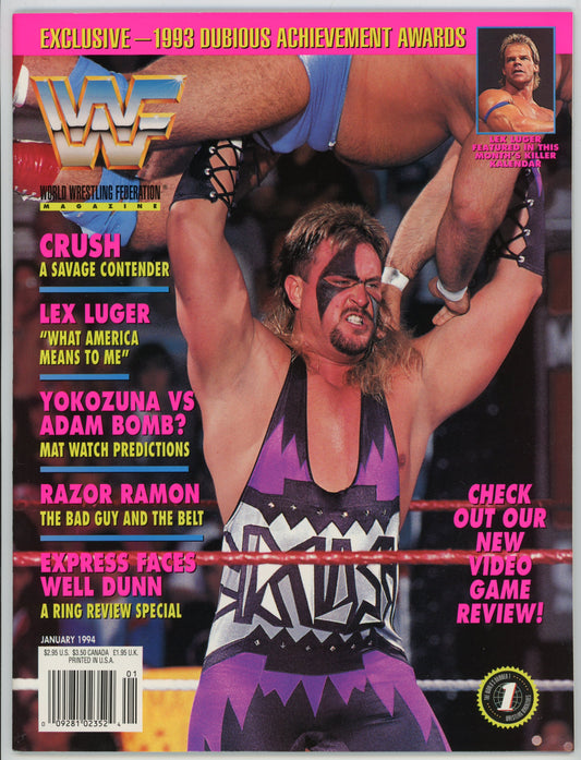 WWF WWE Vintage Wrestling Magazine (January 1994) Crush Cover