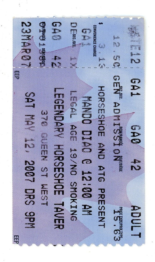 Mando Diao Concert Ticket Stub Legendary Horseshoe Tavern (Toronto, 2007)