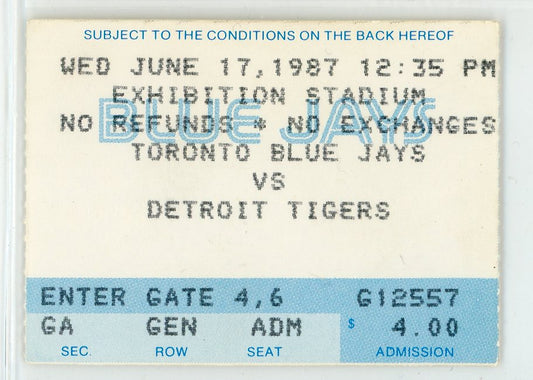 Toronto Blue Jays vs. Detroit Tigers Vintage Ticket Stub Exhibition Stadium 1987