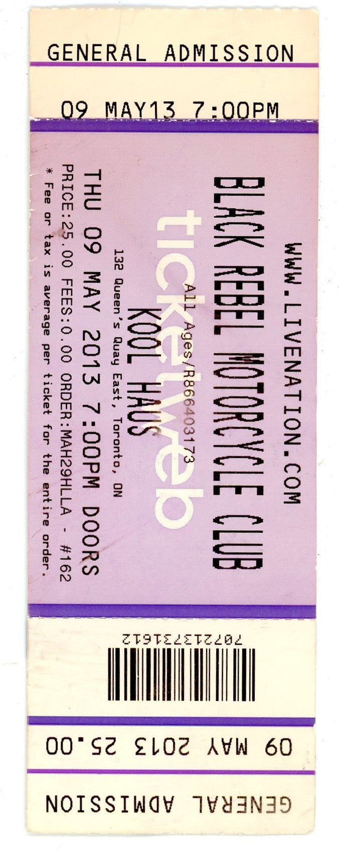Black Rebel Motorcycle Club Concert Ticket Stub Kool Haus (Toronto, 2013)