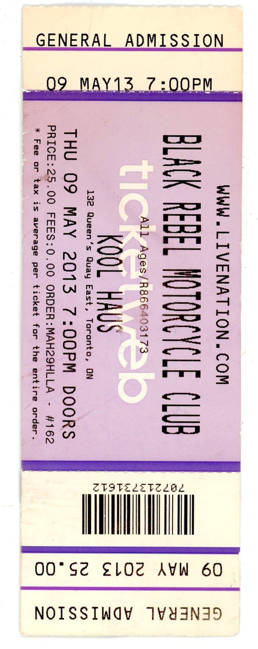 Black Rebel Motorcycle Club Concert Ticket Stub Kool Haus (Toronto, 2013)