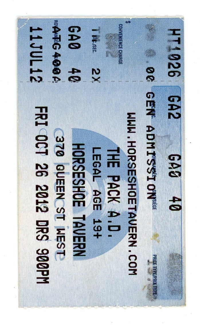 The Pack A.D. Concert Ticket Stub Legendary Horseshoe Tavern (Toronto, 2012)