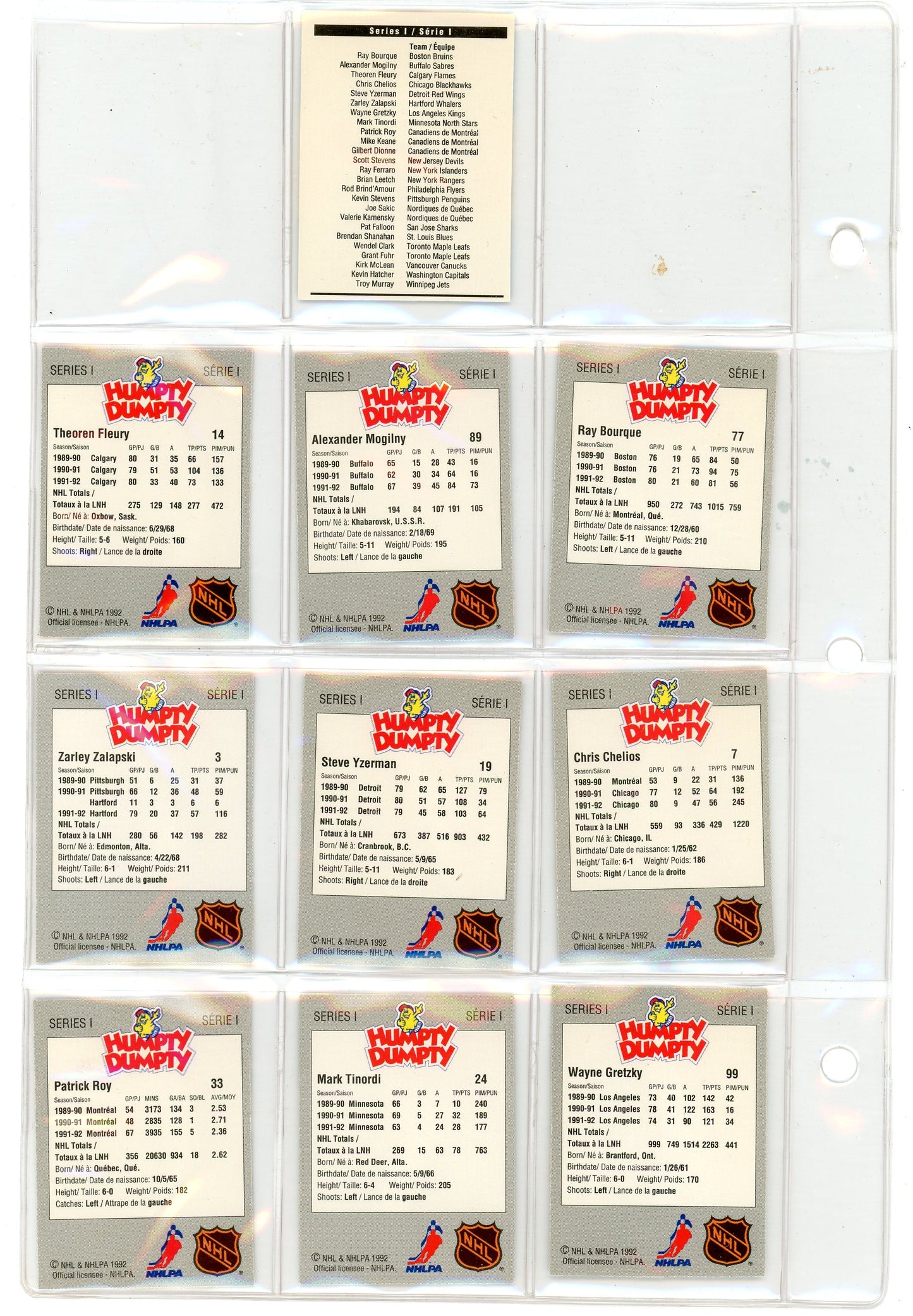 1992 Humpty Dumpty NHL Hockey Star Complete Set in Branded Binder (50 Mini Cards)