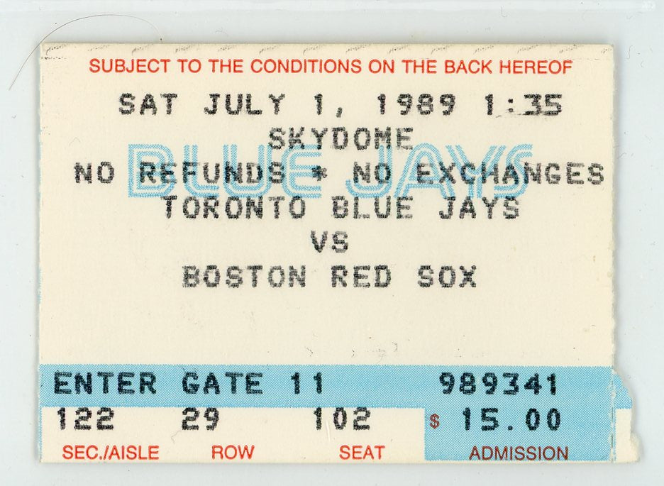 Toronto Blue Jays vs. Boston Red Sox Vintage Ticket Stub Toronto Skydome 1989