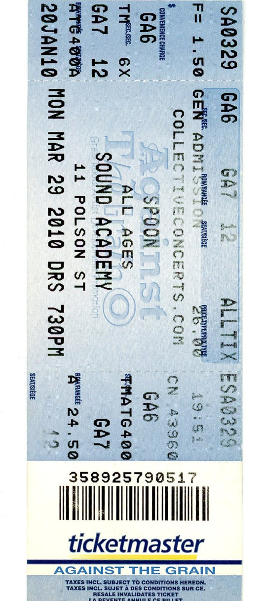 Spoon Concert Ticket Stub Sound Academy (Toronto, 2010)
