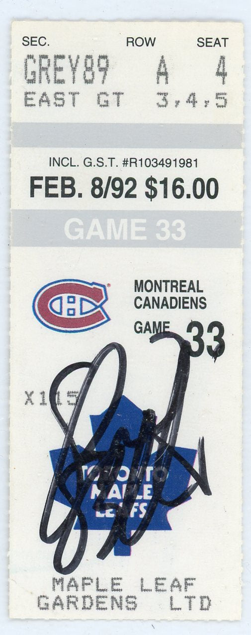 Montreal Canadiens vs. Toronto Maple Leafs Vintage Ticket Stub Maple Leaf Gardens 1992 (Signed)