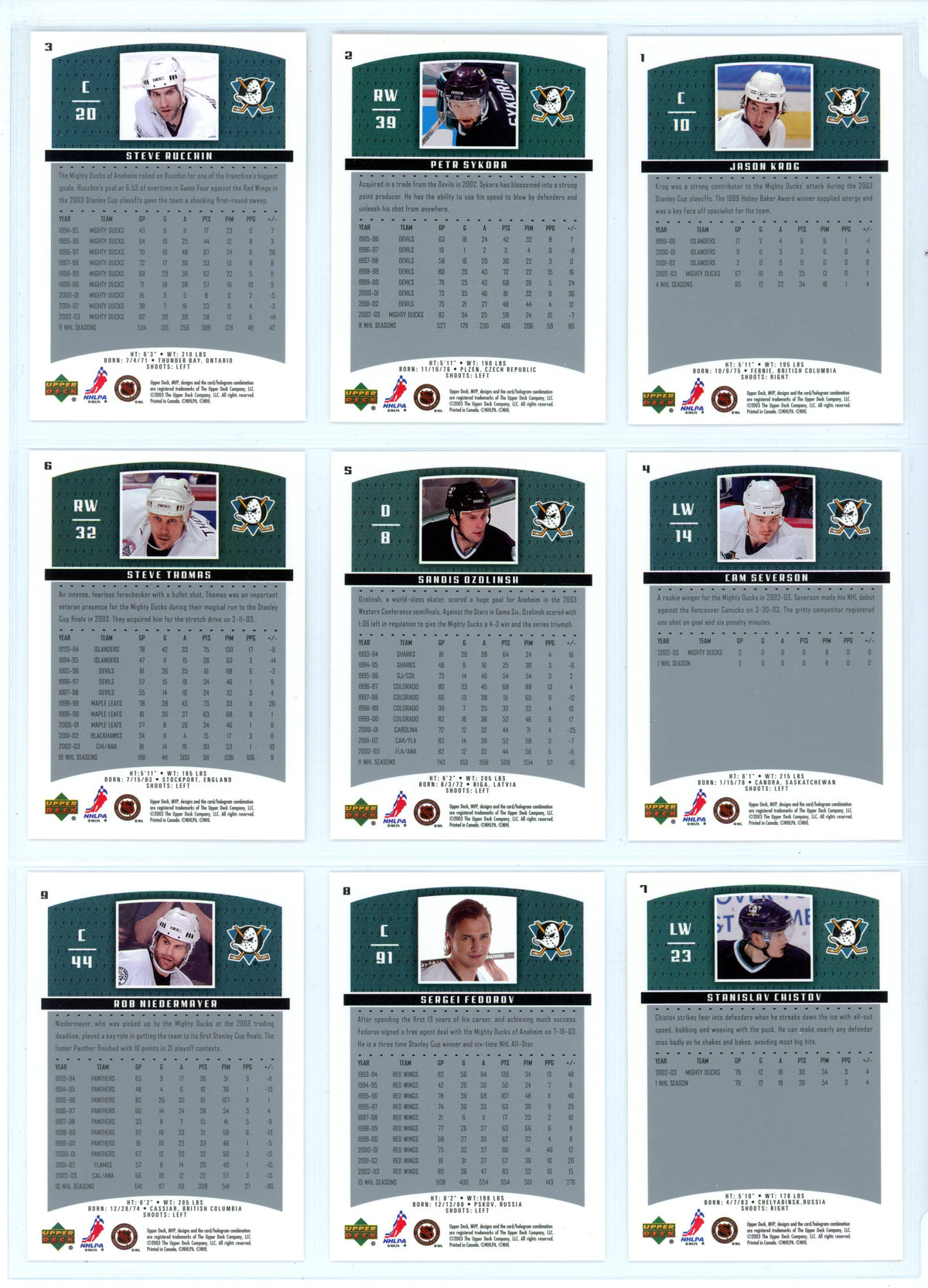 2003/04 Upper Deck MVP Hockey Card Complete Set (440 Cards) *No Redemption Rookie Cards*