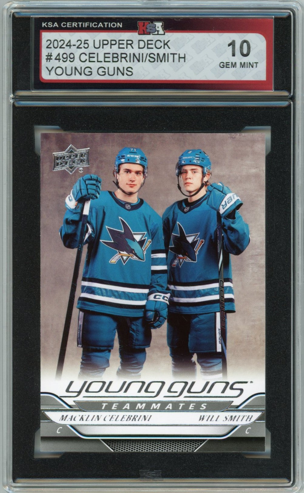 2024/25 Upper Deck Celebrini / Smith Young Guns Graded Rookie Card #499 KSA 10