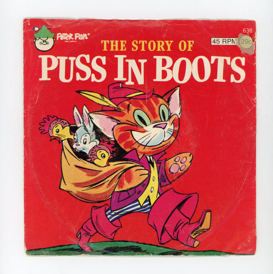1960s Peter Pan Records The Story of Puss in Boots 45RPM 7" Vintage Vinyl Record