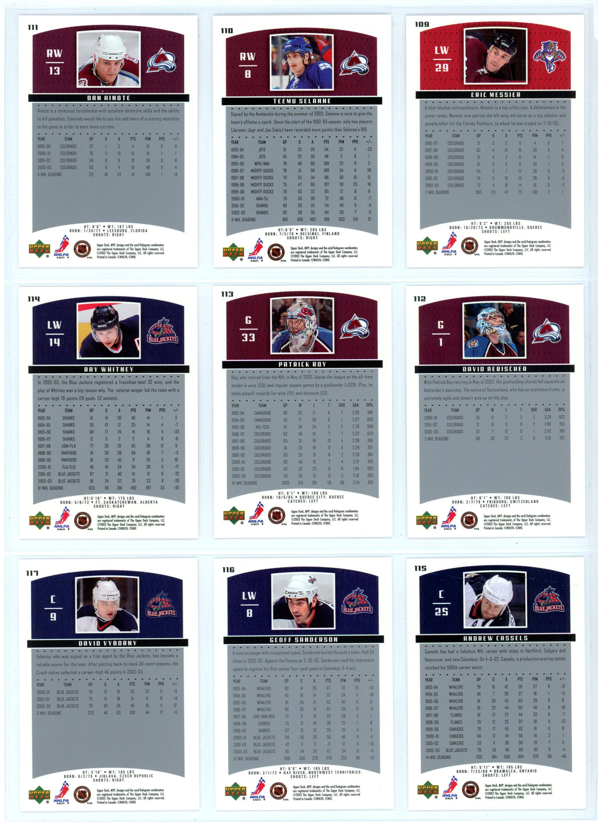 2003/04 Upper Deck MVP Hockey Card Complete Set (440 Cards) *No Redemption Rookie Cards*