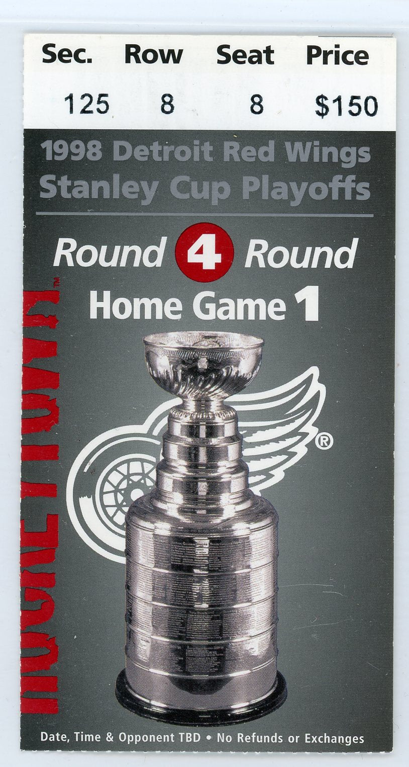 Detroit Red Wings Stanley Cup Playoff Home Game Ticket Stub Joe Louis Arena 1998