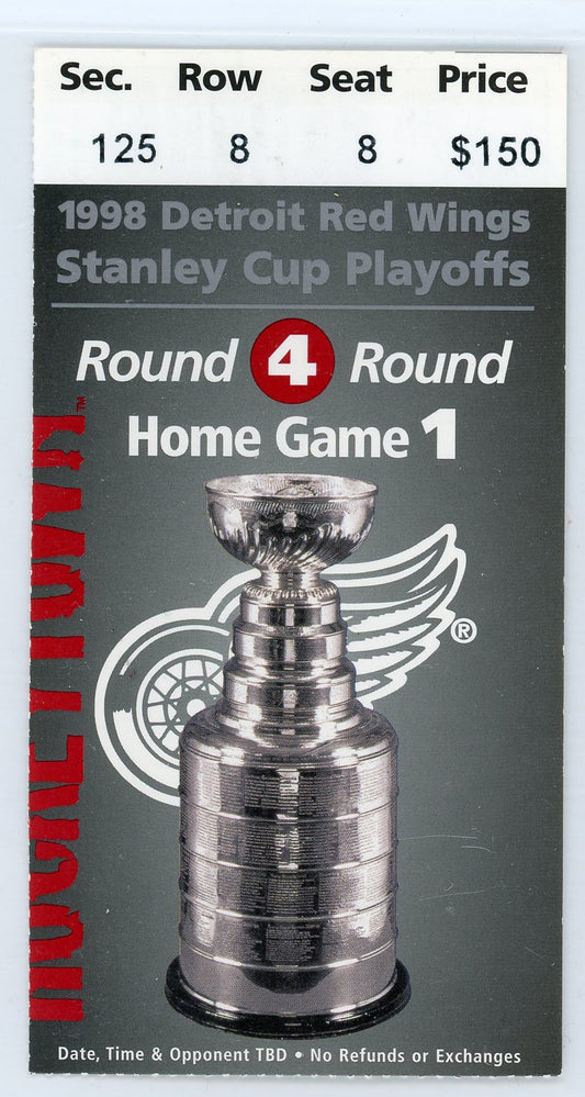 Detroit Red Wings Stanley Cup Playoff Home Game Ticket Stub Joe Louis Arena 1998