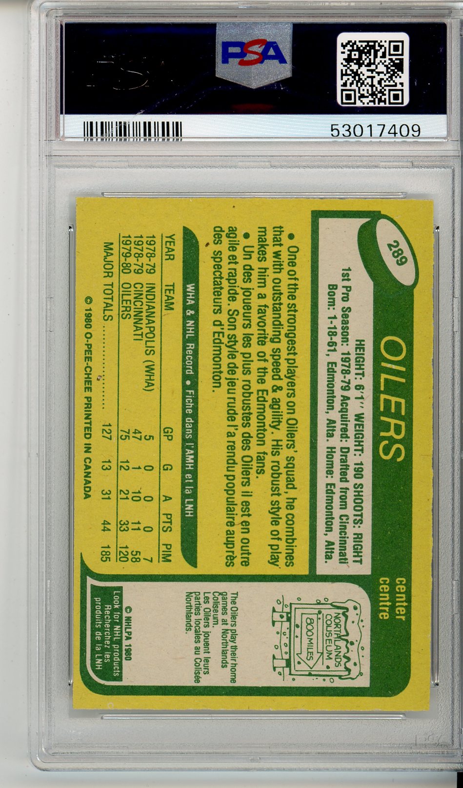 1980 O-Pee-Chee Mark Messier Graded Rookie Card Card PSA 8