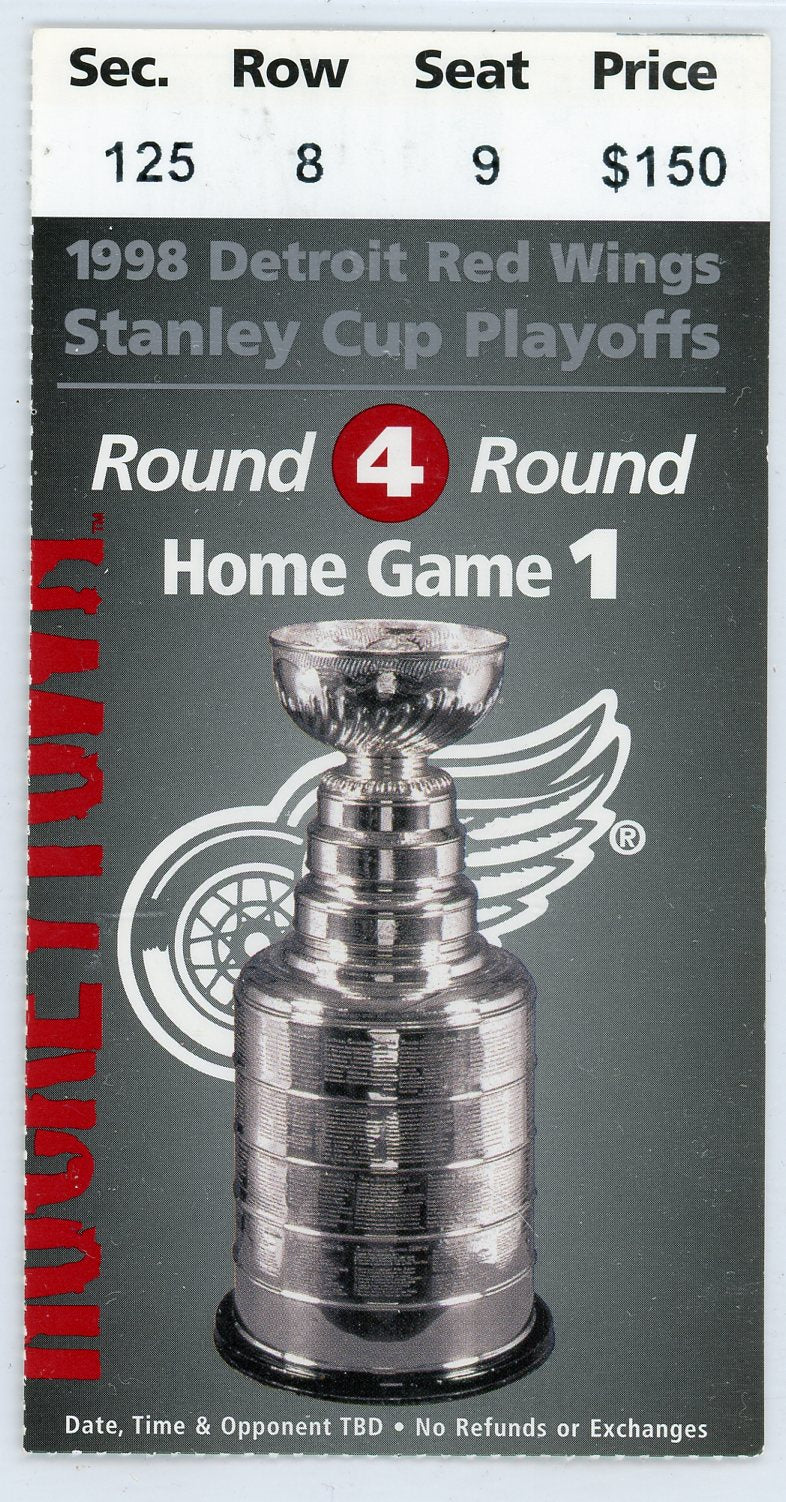 Detroit Red Wings Stanley Cup Playoff Home Game Ticket Joe Louis Arena 1998