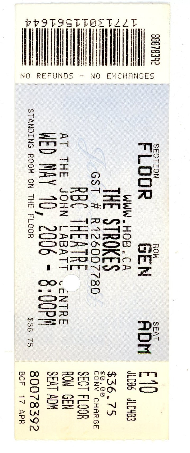 The Strokes Concert Ticket Stub RBC Theatre (London, 2006)