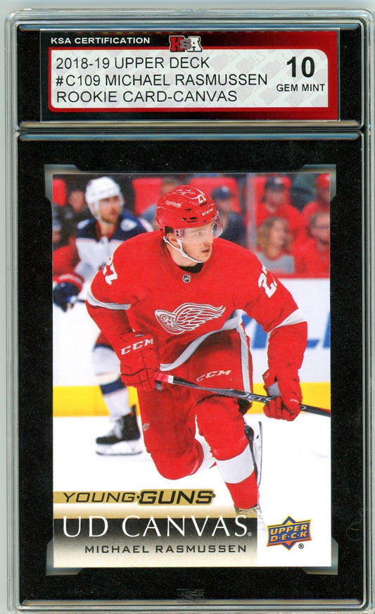 2018/19 Upper Deck Canvas Michael Rasmussen Graded Rookie Card KSA 10