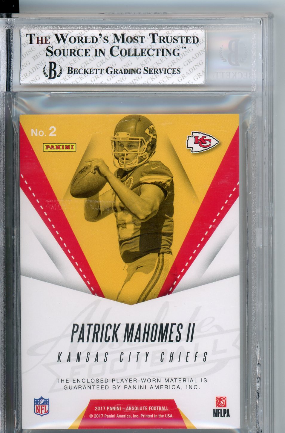 2017 Absolute Head to Toe Materials Patrick Mahomes Rookie Card BGS 8 /99