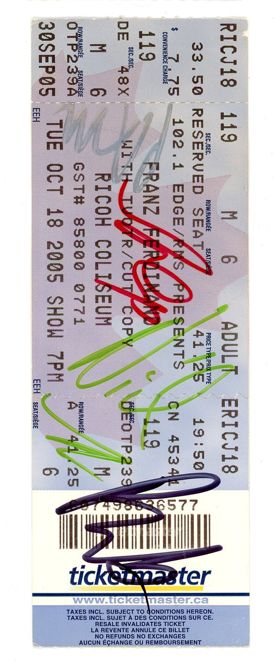 Franz Ferdinand Concert Ticket Stub Ricoh Coliseum (Toronto, 2005) Autograph