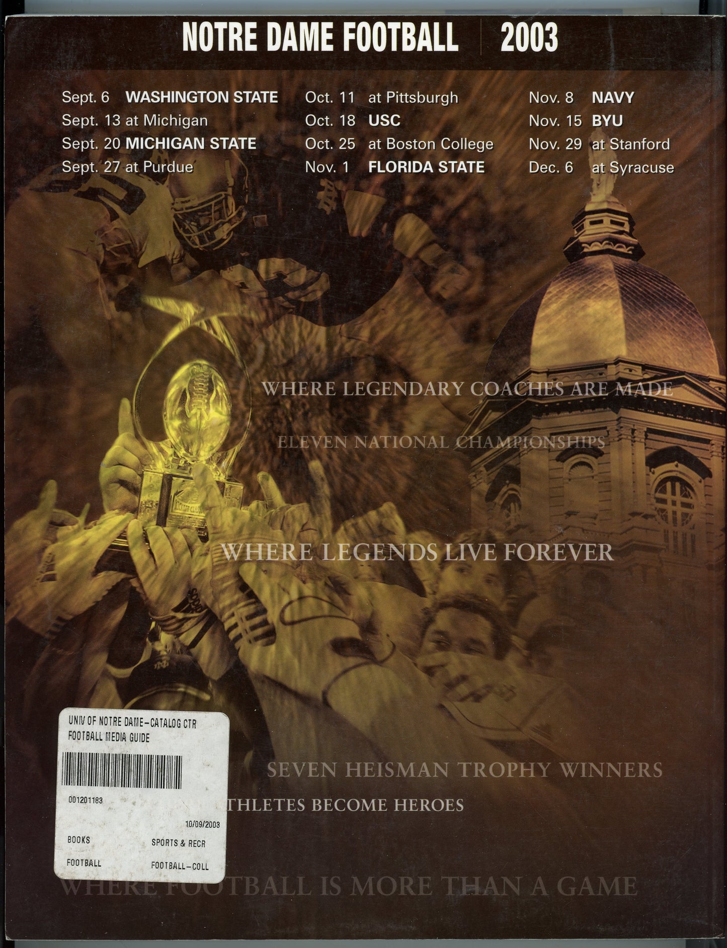 Original 2003 Notre Dame College Football Program Media Guide