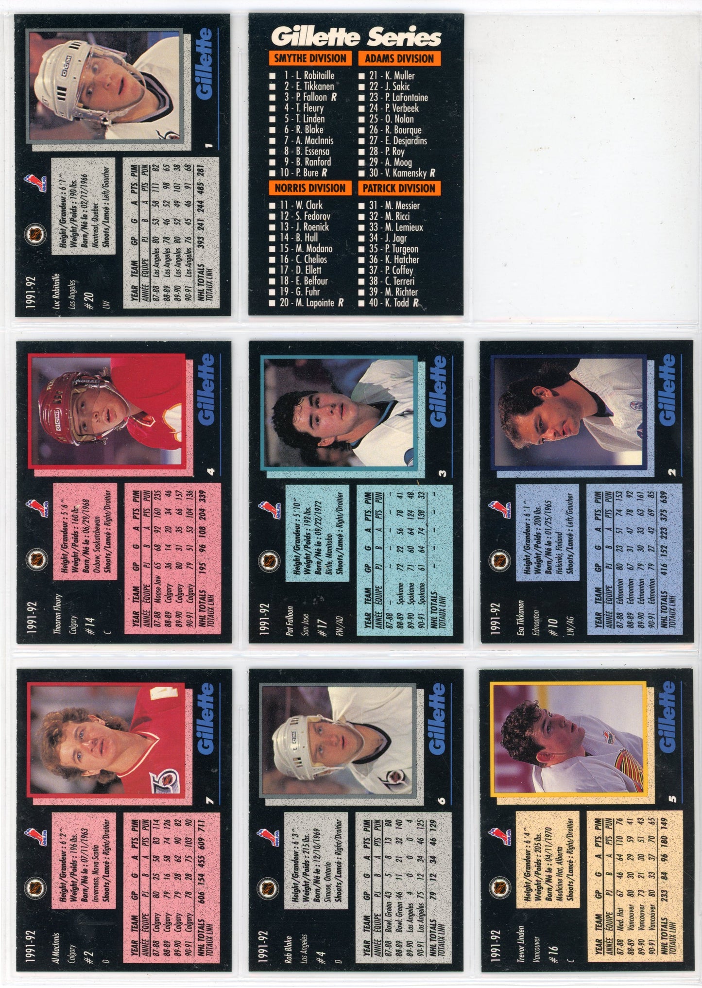 1991/92 Gillette NHL Hockey Card Complete Set (48 Cards)