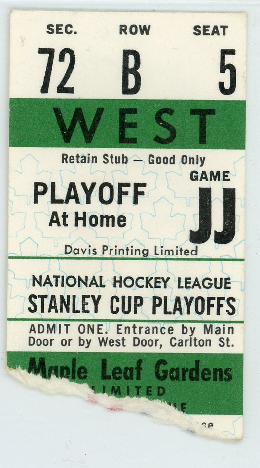 Toronto Maple Leafs Stanley Cup Playoffs Vintage Ticket Stub Maple Leaf Gardens 1980s Game JJ