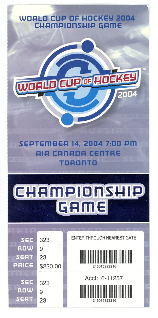 World Cup of Hockey Canada vs. Finland Championship Game Ticket Air Canada Centre (Toronto, 2004)