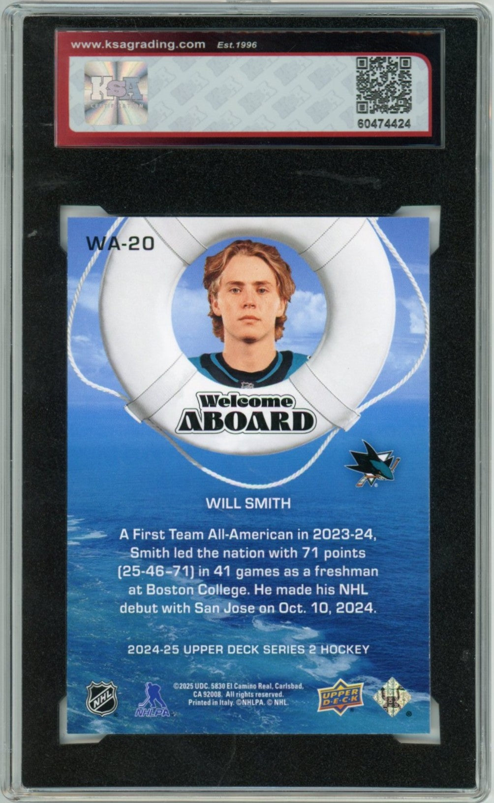 2024/25 Upper Deck Will Smith Welcome Aboard Graded Rookie Card #WA-20 KSA 9