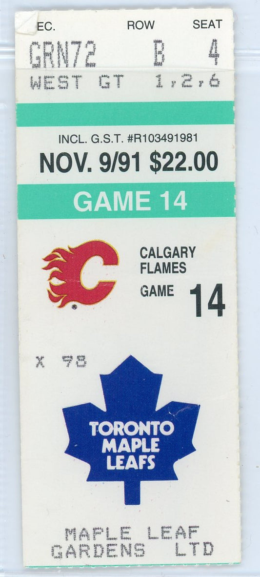 Calgary Flames vs. Toronto Maple Leafs Vintage Ticket Maple Leaf Gardens 1991