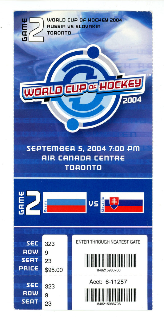 Russia vs. Slovakia World Cup of Hockey Ticket Air Canada Centre (Toronto, 2004)
