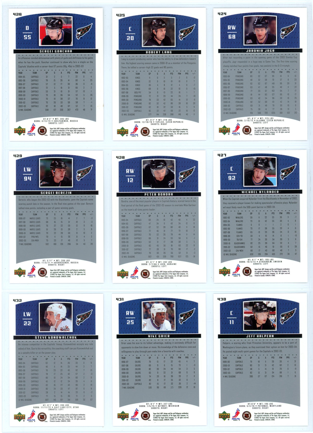 2003/04 Upper Deck MVP Hockey Card Complete Set (440 Cards) *No Redemption Rookie Cards*