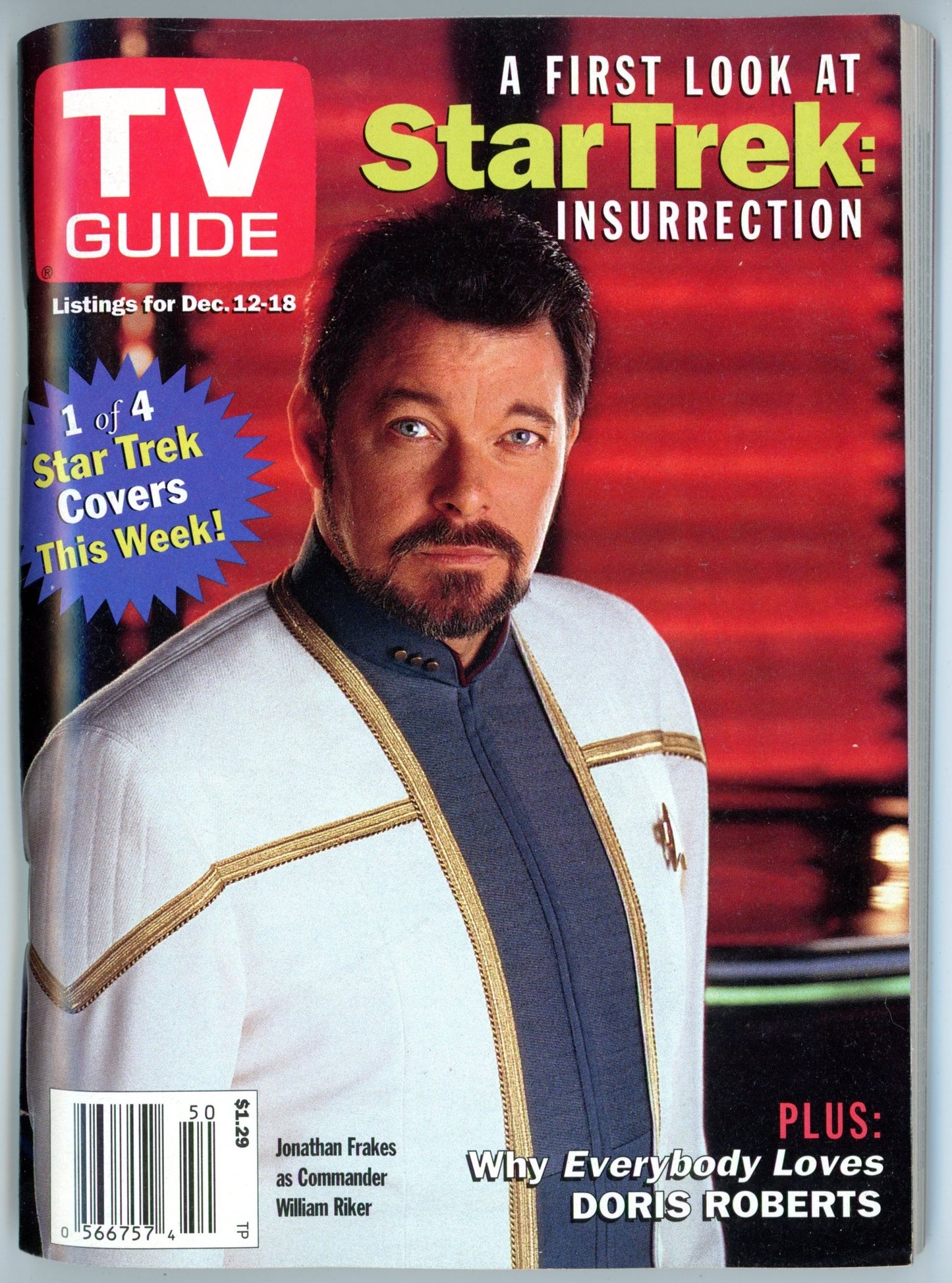TV Guide Canada Vintage Magazine (December 12-18 1998) Newsstand Jonathan Frakes Cover