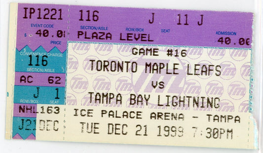 Toronto Maple Leafs vs. Tampa Bay Lightning Vintage Ticket Stub Ice Palace Arena 1999