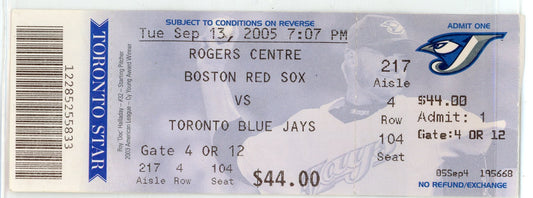 Boston Red Sox vs. Toronto Blue Jays Vintage Ticket Rogers Centre 2005