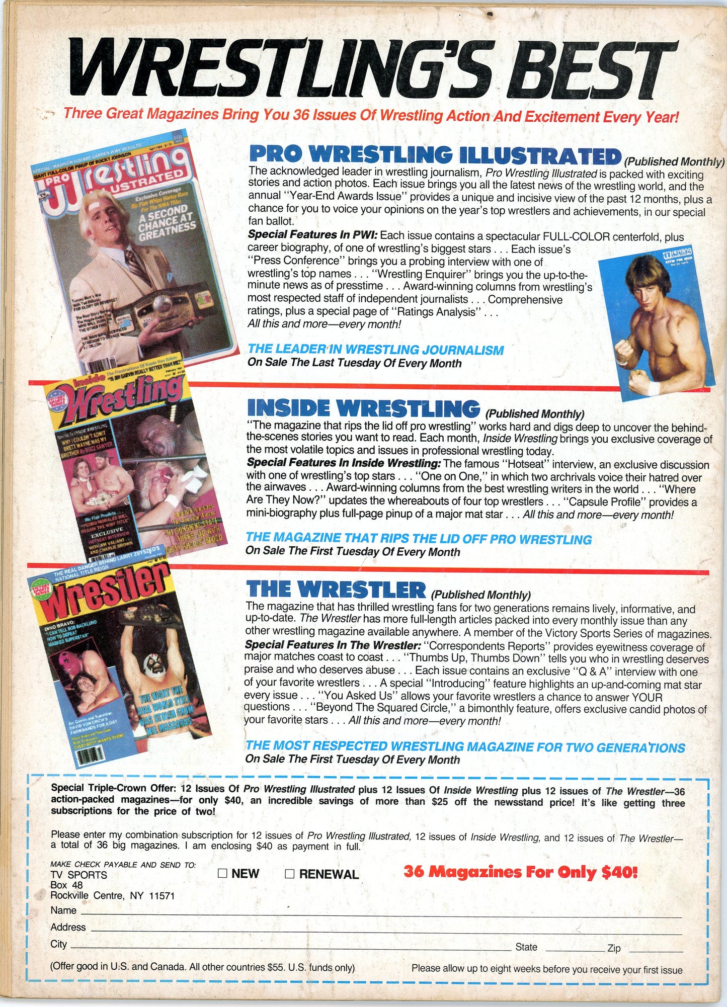 Inside Wrestling Vintage Magazine (June, 1985) Sgt. Slaughter, Ric Flair