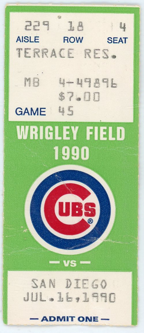 Chicago Cubs vs. San Francisco Giants Vintage Ticket Stub Wrigley Field 1990