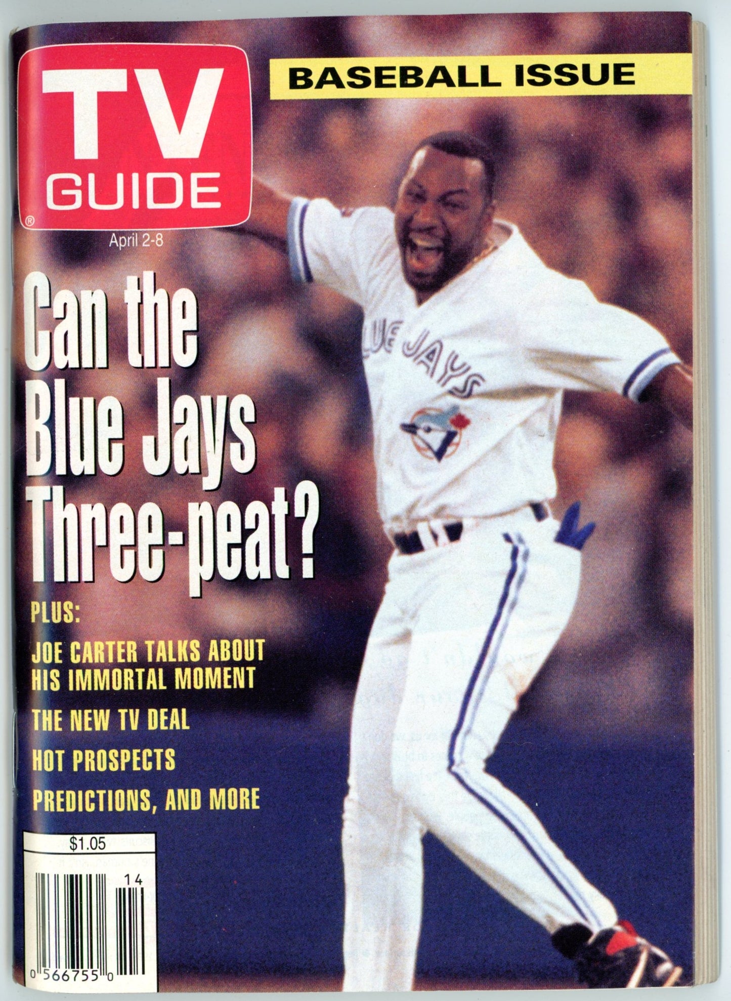 TV Guide Canada Vintage Magazine (April 2-8 1994) Newsstand Joe Carter Cover Blue Jays World Series