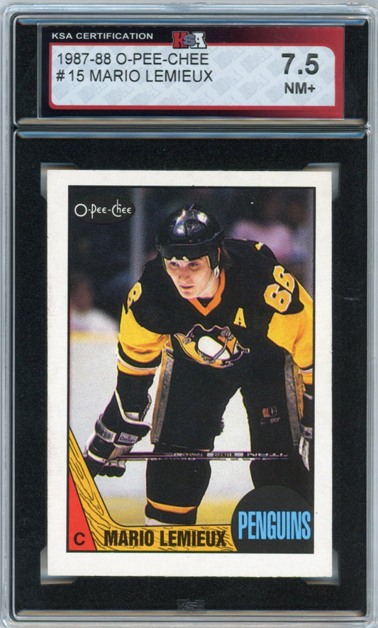 1987/88 OPC O-Pee-Chee Mario Lemieux Graded Hockey Card #15 KSA 7.5