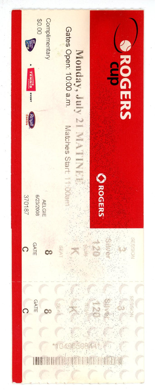 Rogers Cup Tennis Tournament Session 3 Ticket Rexall Centre (Toronto, 2008)