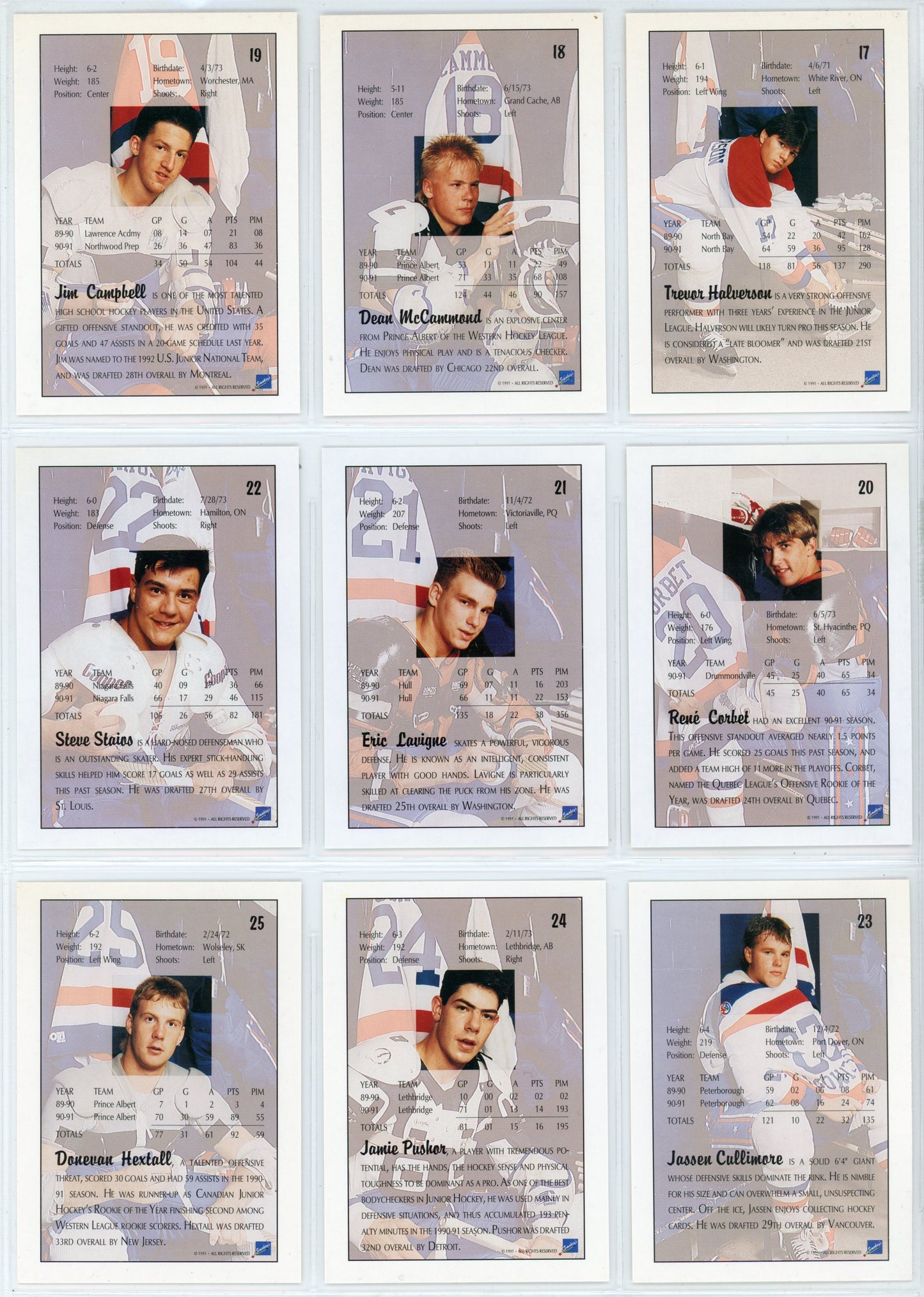 1991 Ultimate Draft NHL Hockey Card Complete Set (90 Cards)