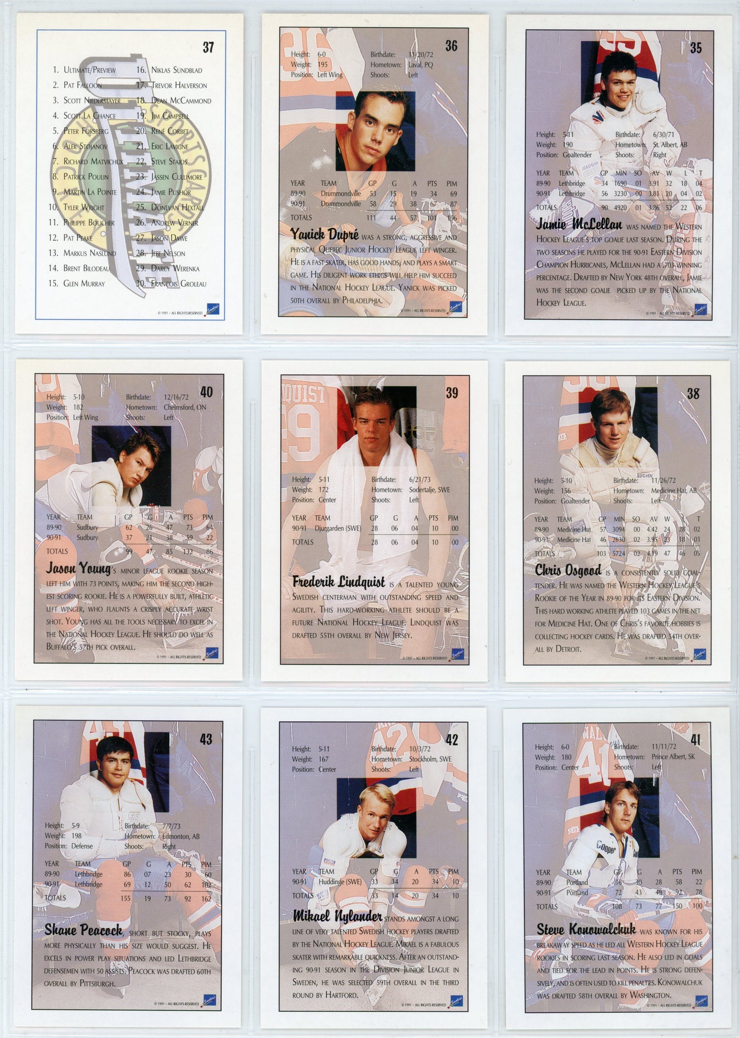 1991 Ultimate Draft NHL Hockey Card Complete Set (90 Cards)