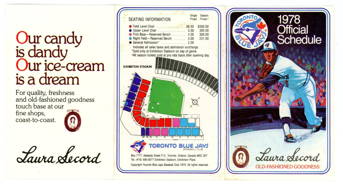 1978 Official Toronto Blue Jays Vintage Pocket Schedule (2nd Season) EX Condition